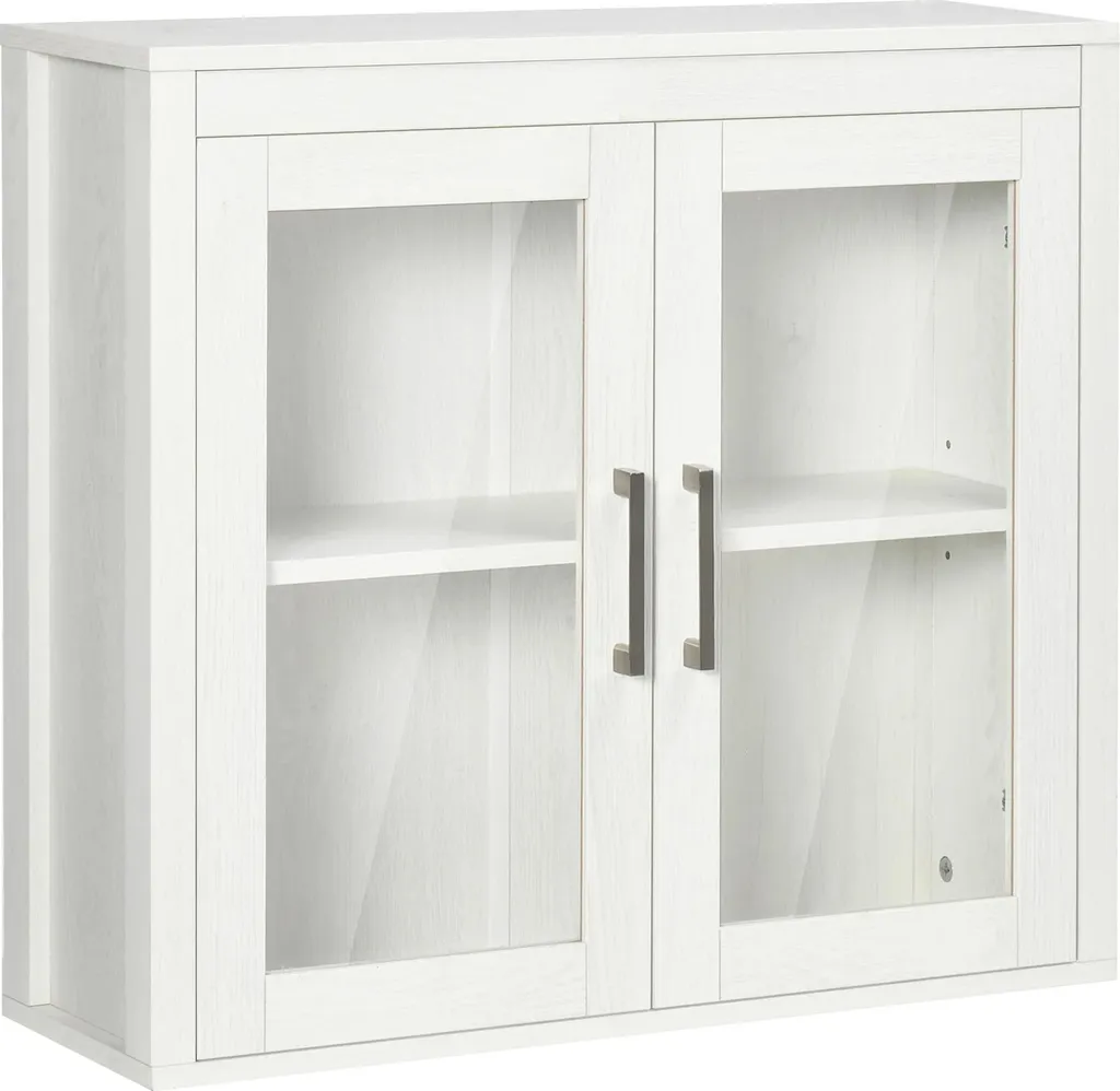 Meuble haut de salle de bain vitré 60 cm blanc - Rangement mural bois