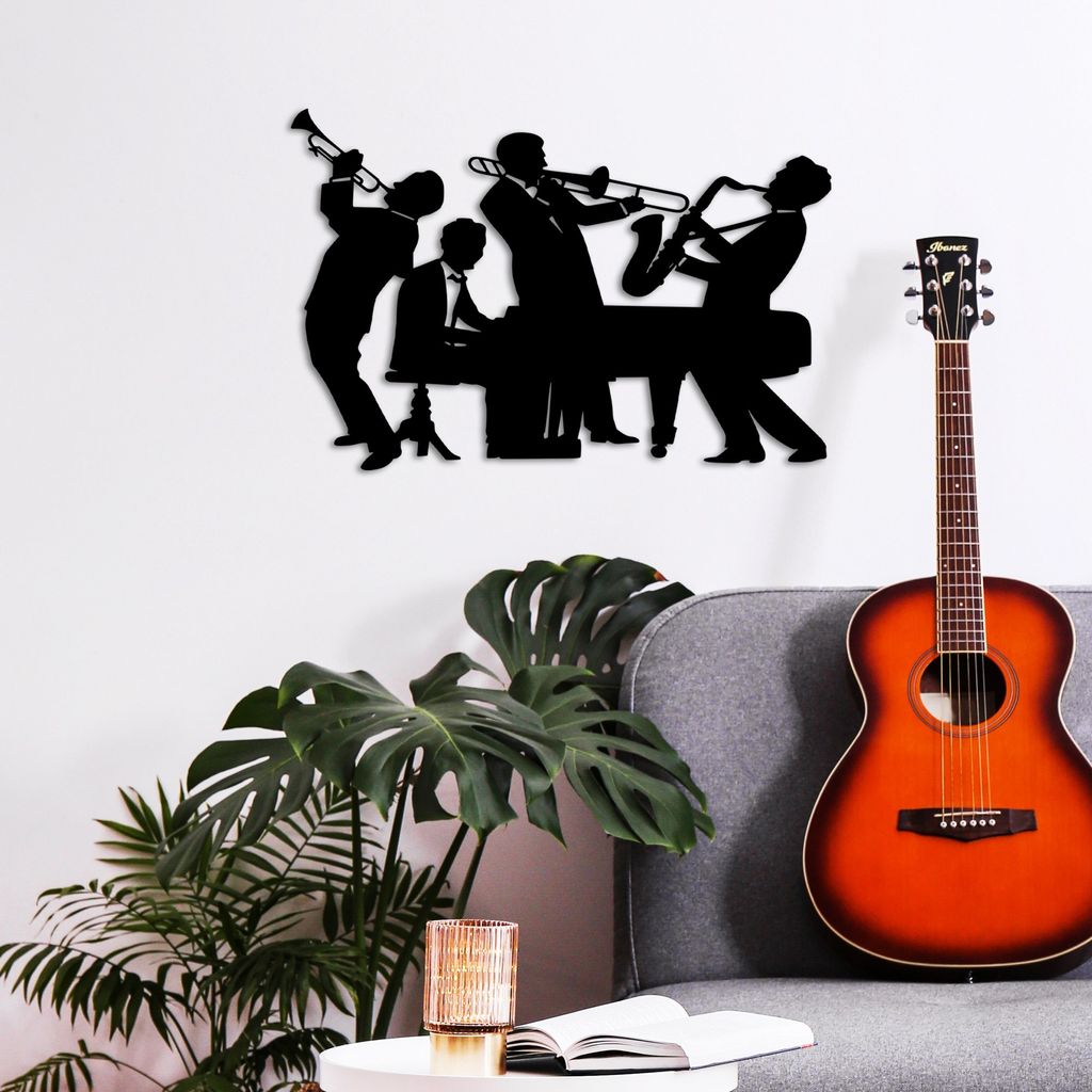 Wallity, Musicians - M, Nachbildungatives Wandaccessoire aus Metall, 100 % METALL, Schwarz, 50 x 33 cm