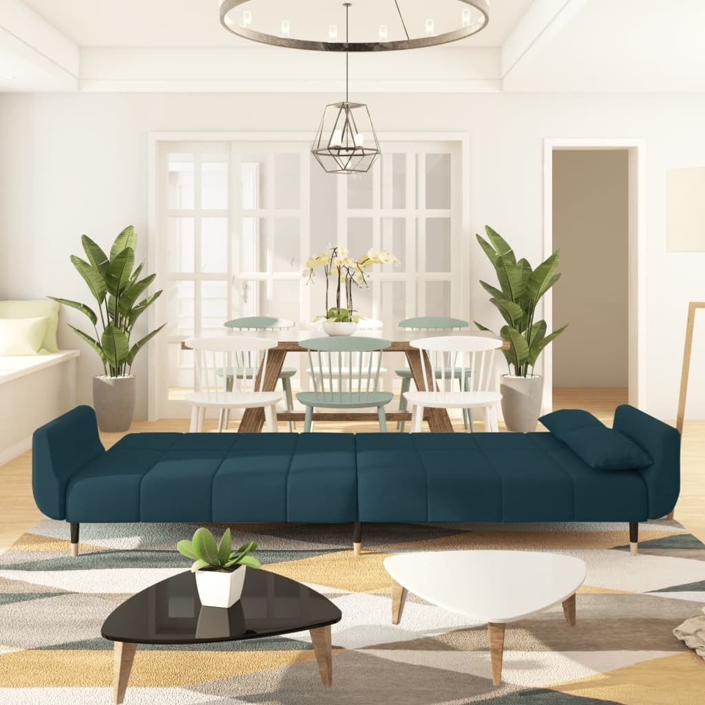 "2026 Aktion"Schlafsofa - CLORIS - Bettsofa eleganten Design - 2-Sitzer mit 2 Kissen Blau Samt - 220 x 84,5 x 69 cm - NeuMöbel4690403