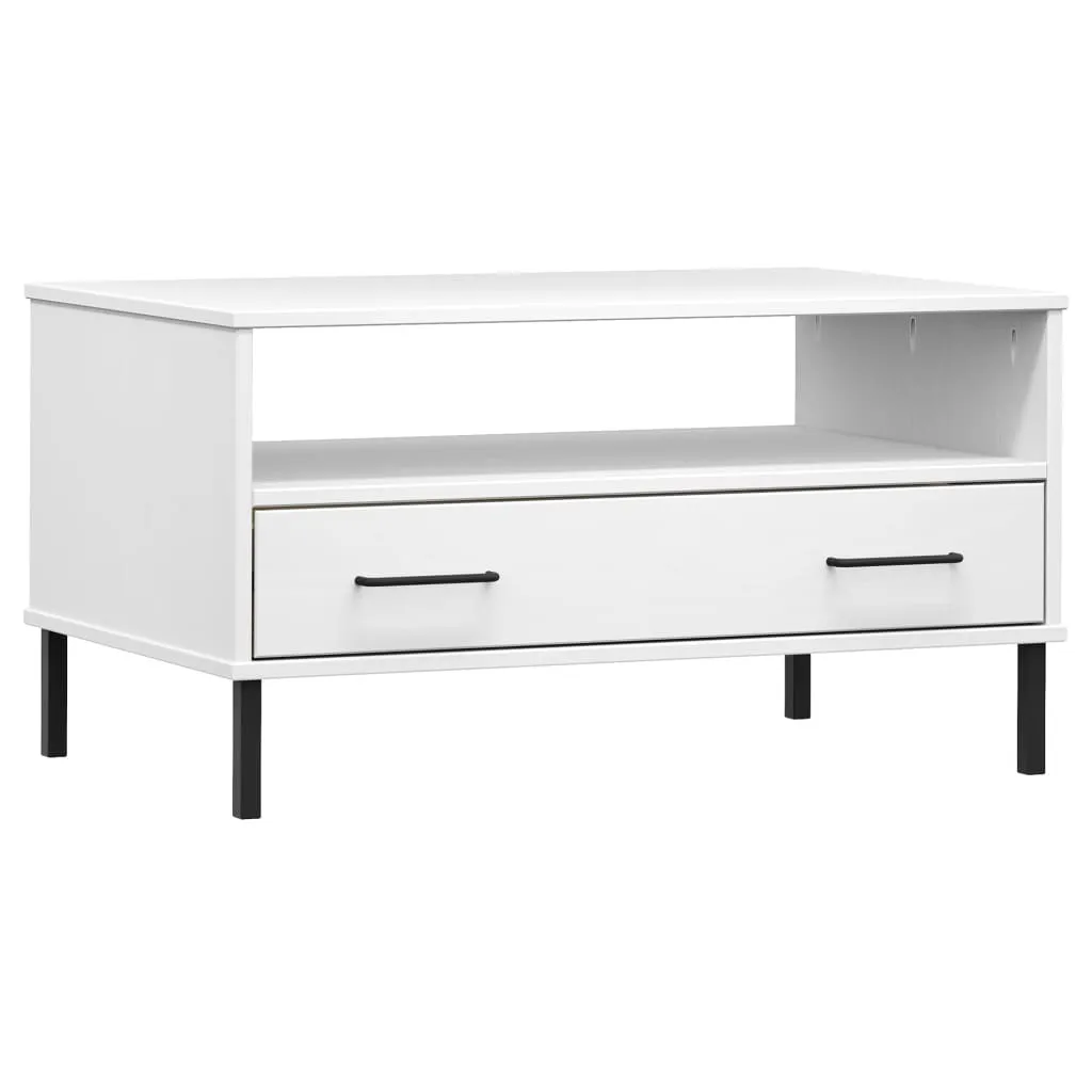 vidaXL Table basse OSLO en bois massif et métal blanc, 85x50x45 cm