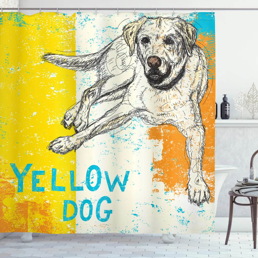 Rideau de douche grande taille 175x240 cm pour baignoire motif chien