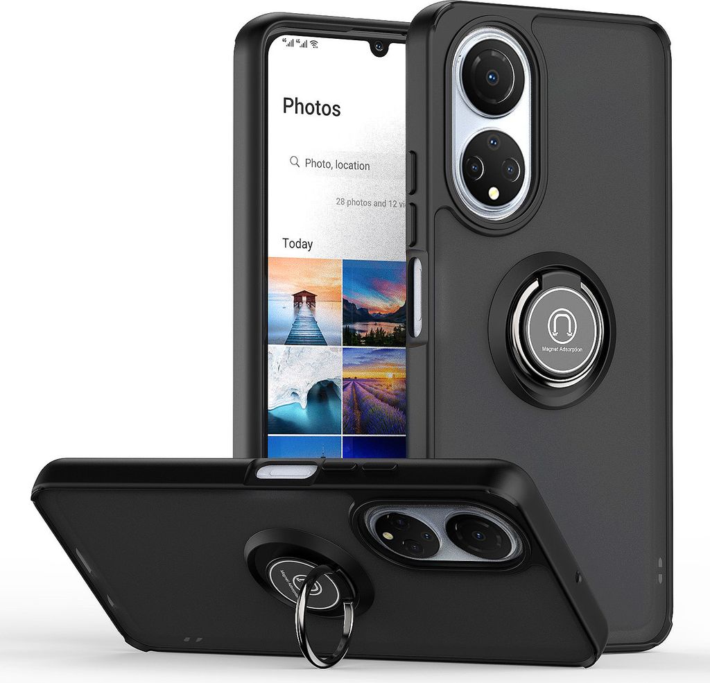 Honor X7 Hülle, Ring Halter Ständer Matte Transluzent TPU Rahmen Stoßfest Schutzhülle für Honor X7 Schwarz