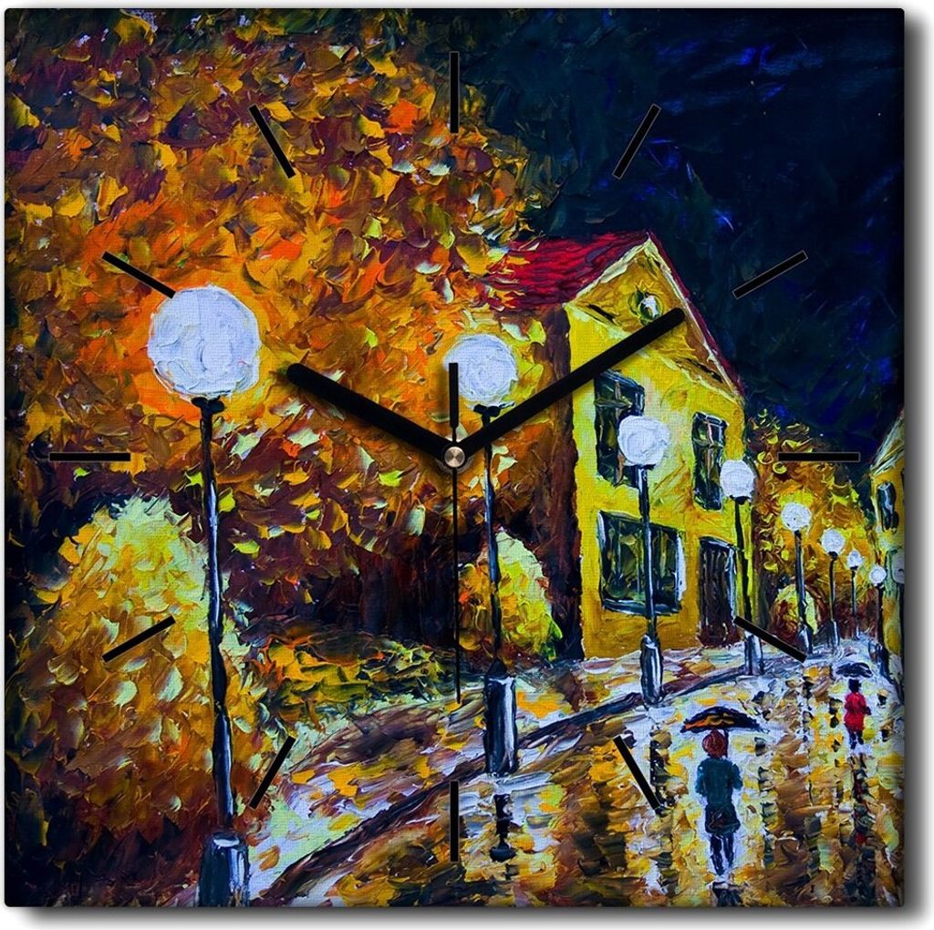 Coloray Uhr auf Leinwand 30x30 cm Wand Uhr Dekoration Wohnzimmer Segeltuch schwarze Hände -Nachtstadt Frankreich