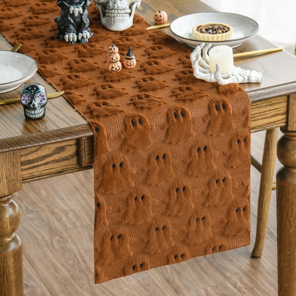 Tischläufer für Halloween Deko Weich Samt Braun 33x153 cm