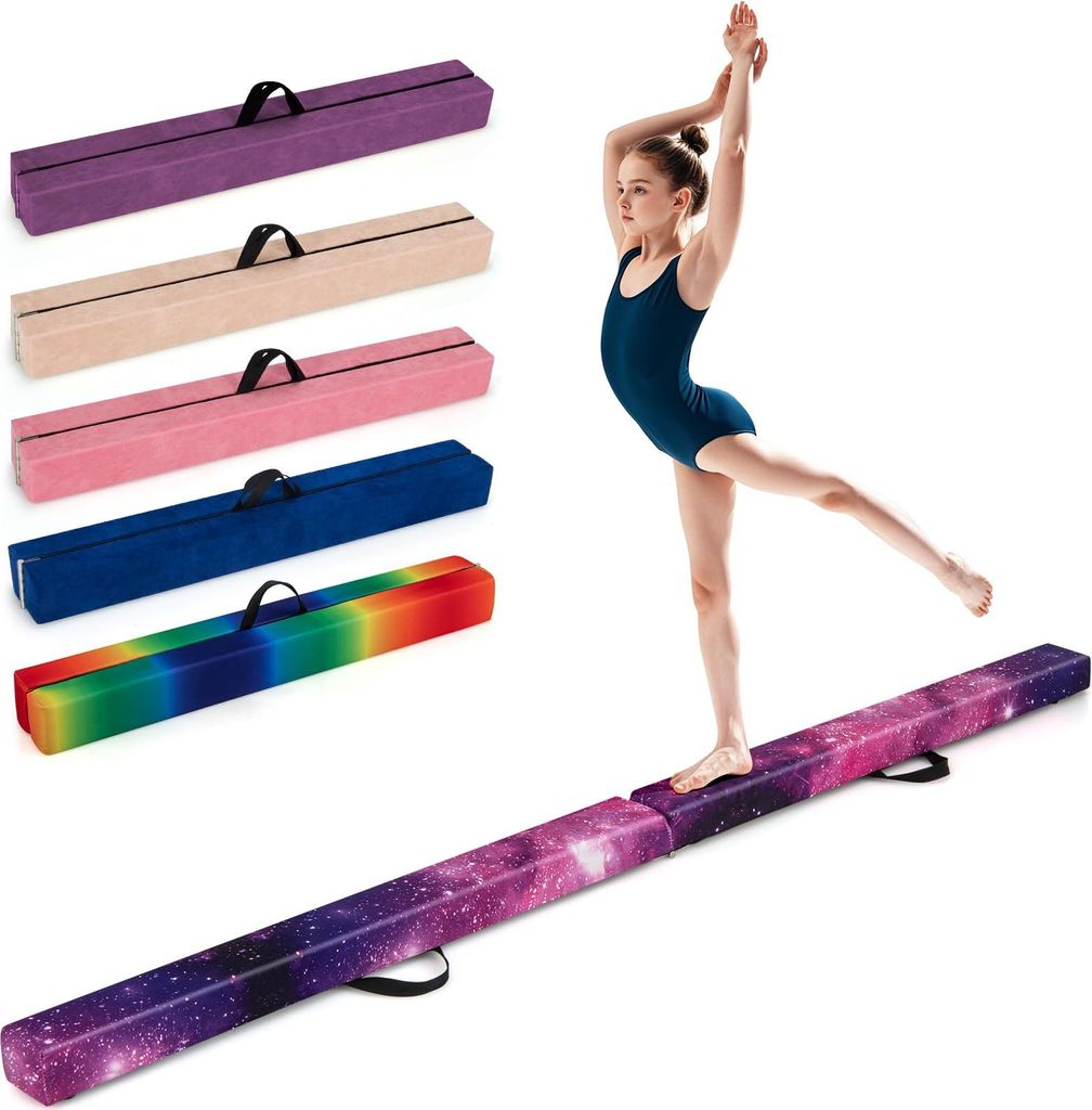 GOPLUS Schwebebalken 270 cm, klappbarer Gymnastikbalken mit Holzuntergrund, rutschfester Unterseite, Turnbalken für Kinder & Jugendliche