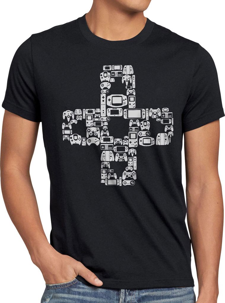 BaumwolleCloud Play Steuerkreuz Gamer Herren T-Shirt Kontroller