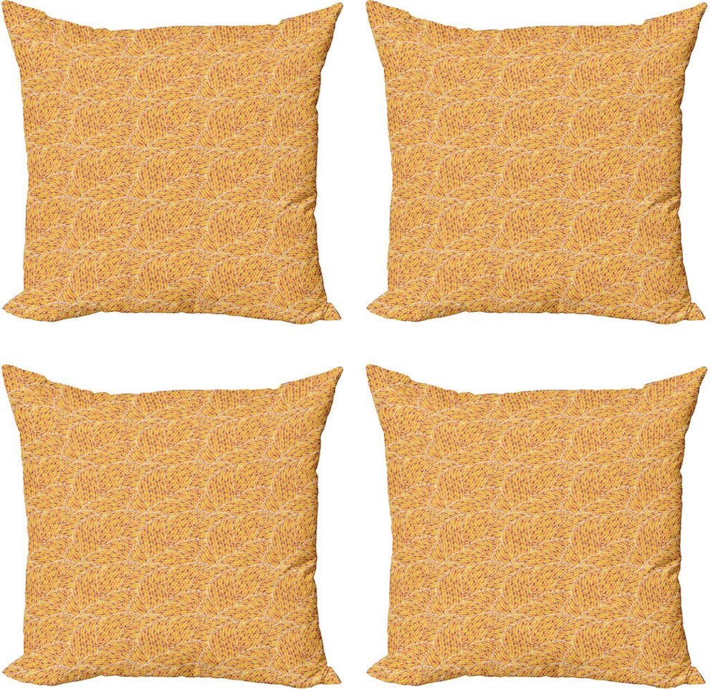 ABAKUHAUS Erdfarben Kissenbezug Set (4 Stück), Herbst-Blatt-Spiralen, Moderner Doppelseitiger Digitaldruck, 45 cm x 45 cm, Erde Gelbe Aprikose