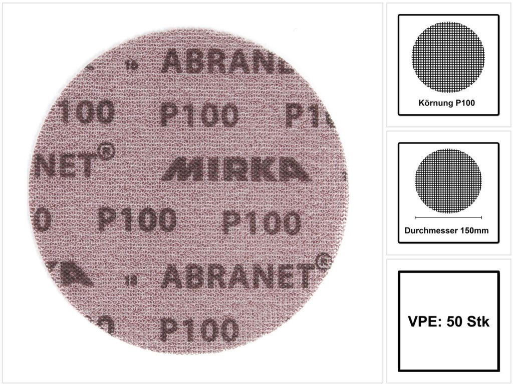 Mirka ABRANET Schleifscheiben Grip 150mm P100 50 Stk. ( Produktbild 