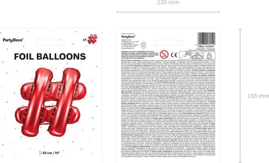 Folienballon Schild '' '', 35cm, rot (1 Karton / 50 Stk.)