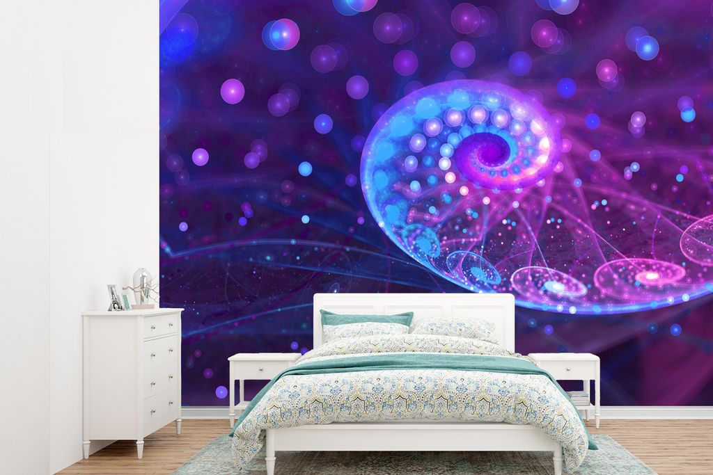 MuchoWow Fototapete für Wohnzimmer oder Schlafzimmer Wandtapete Vinyl Motivtapete Abstrakt - Muscheln - Glitzer - 415x300 cm - Küche