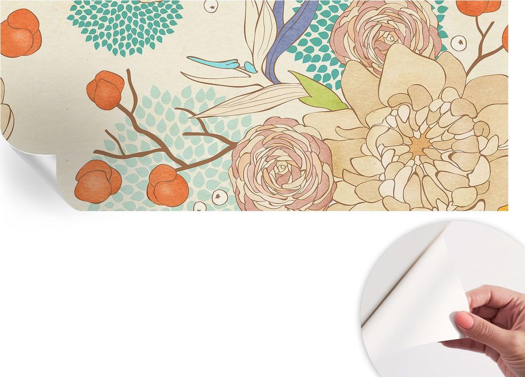 Selbstklebende Wandtapete - Dekorative Tapete für Wohnzimmer - Klebefolie für Wandbilder - Tapetenfolie für Wanddekoration - 208x146 cm - Blumen...