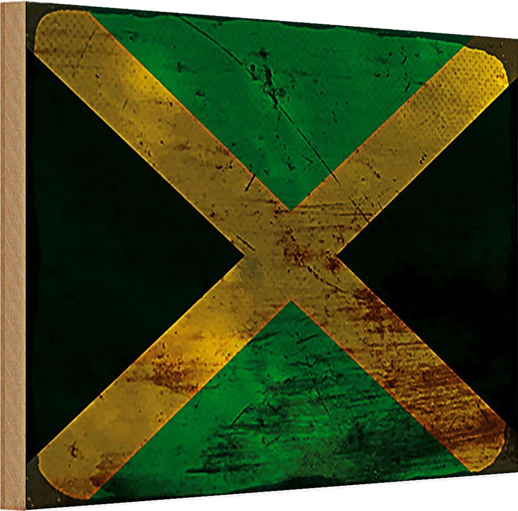 Holzschild Flagge Jamaika 30x20cm Flag of Jamaica Rost