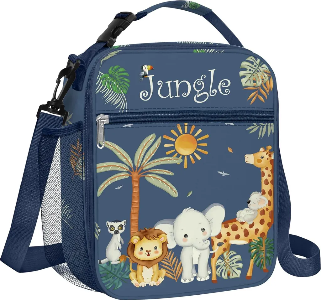 Sac repas enfant pour l'école avec compartiment gourde thème Jungle
