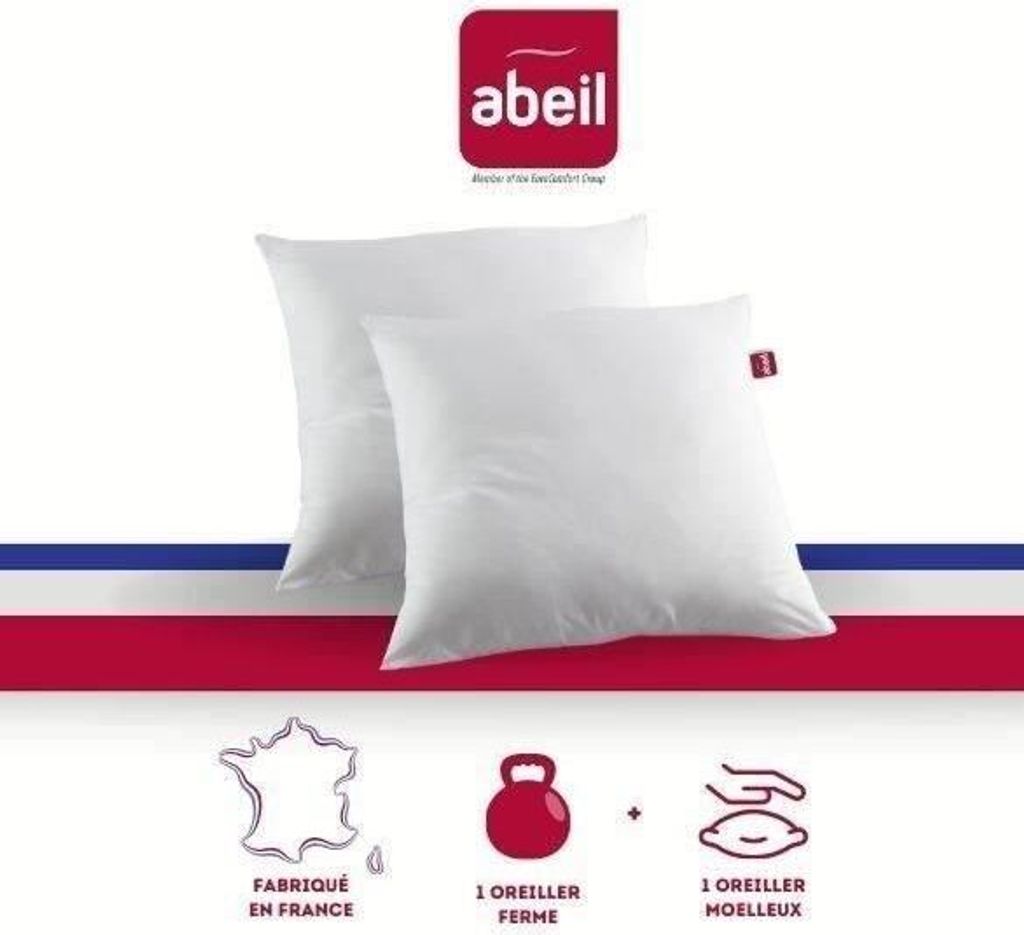 Abeil Kissen 2er Set, Doppelt Komfort, 100% Baumwolle, 60x60cm, Fest/Weich, 550g/650g Füllgewicht,