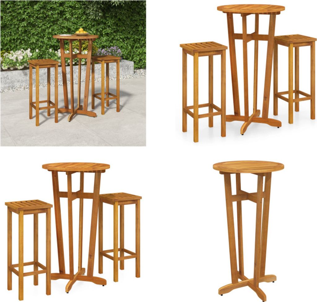 vidaXL 3 tlg. Gartenbar Set Massivholz Akazie - Garten-Bar-Set - Gartenbar-Sets - Outdoor-Bar-Set - Outdoor-Bartisch Und Stühle