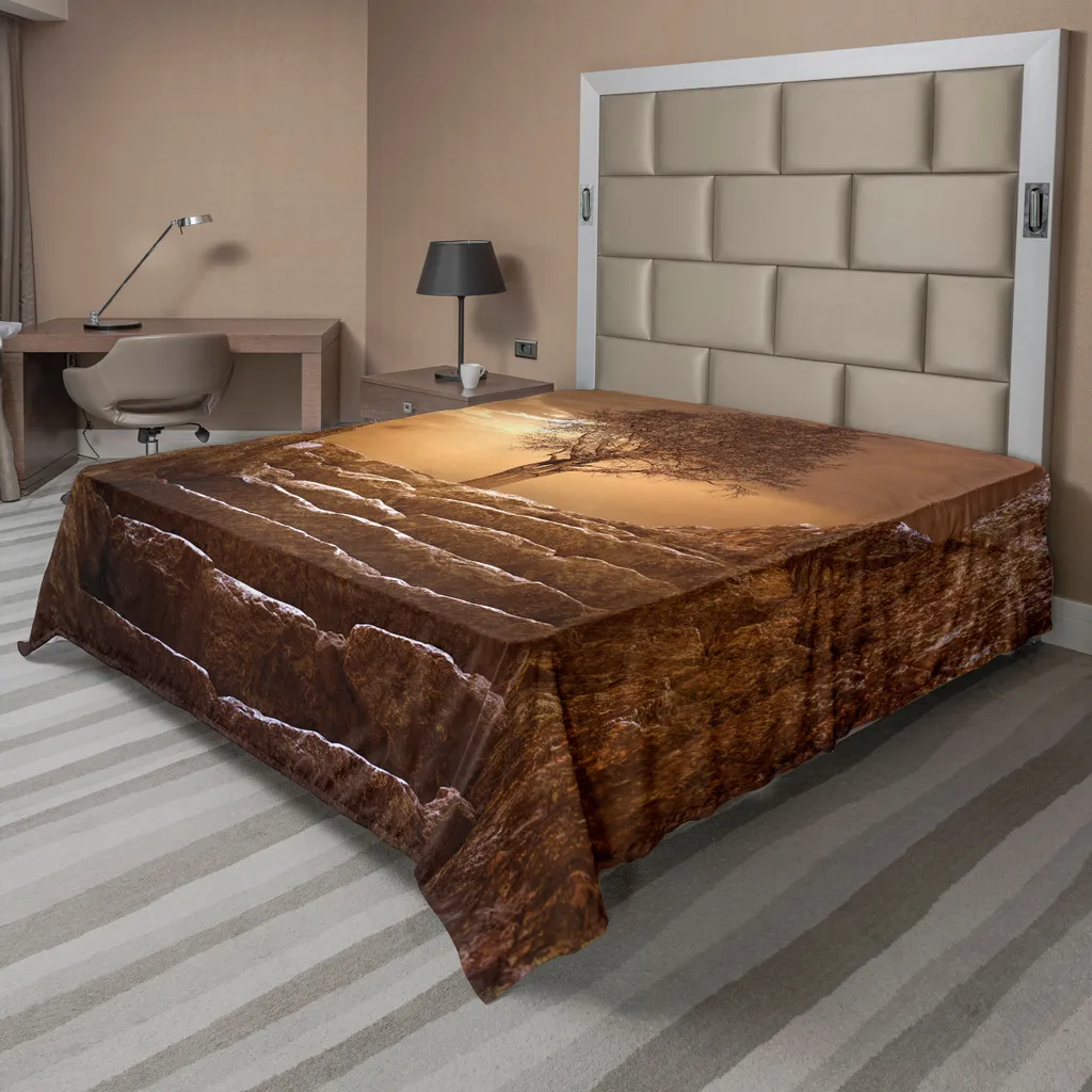 ABAKUHAUS Drap Plat Arbre d'Hiver et Escalier 244x205 cm Marron Déco
