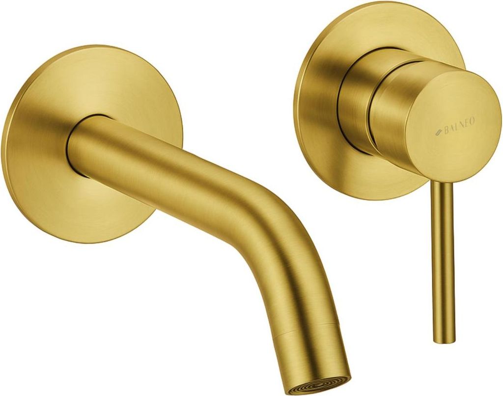 Balneo Wasserhahn Waschtischarmatur für Wandmontage gold Edelstahl | Einhandmischer für Waschbecken Unterputz CASCADE