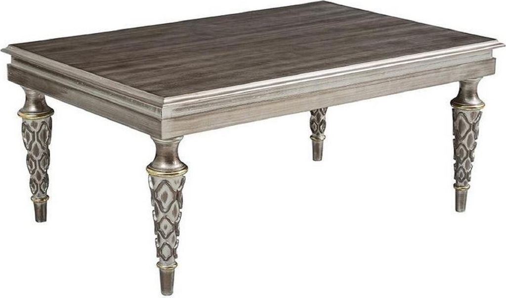 Casa Padrino Luxus Barock Couchtisch Silber - Rechteckiger Massivholz Wohnzimmertisch - Barock Möbel - Edel & Prunkvoll
