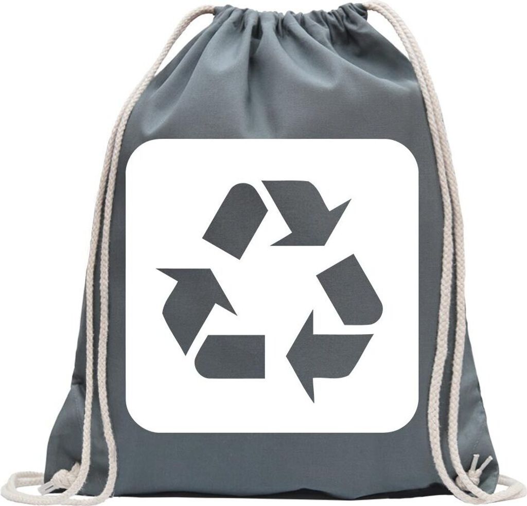 Kiwistar - Turnbeutel - stahlgrau - Recycling Entsorgung Piktogramme - Fun Rucksack Sport Beutel Gymsack Baumwolle mit Ziehgurt