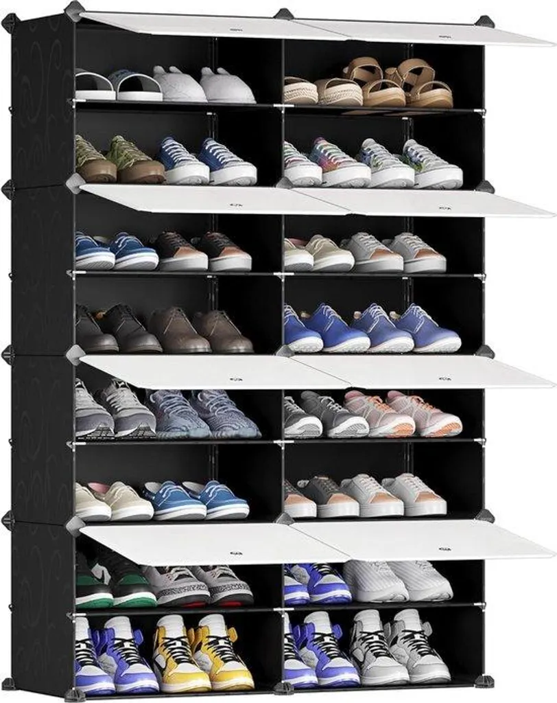 Meuble à chaussures modulable blanc et noir avec structure en métal 2x8