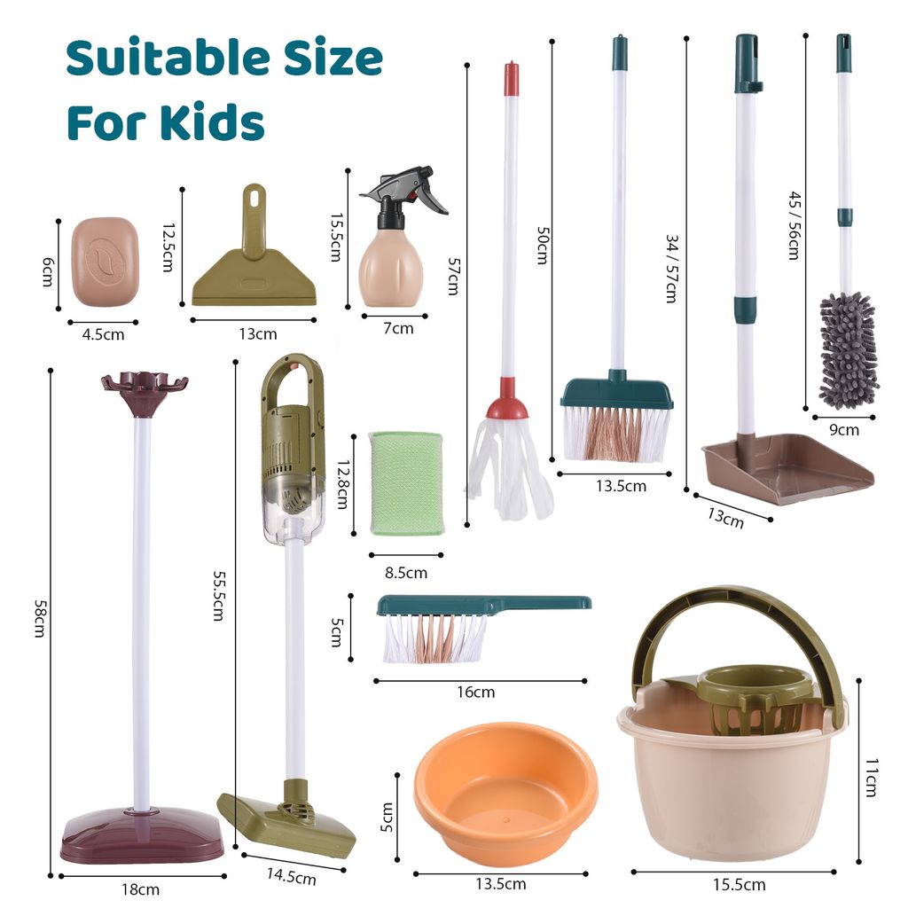 Kinder-Reinigungsset für Kleinkinder, Haushaltsspielset mit Staubsauger, Besen, Wischmopp, Kehrschaufel, Wischmopp, Eimer, Bürste, Reinigungsspie...