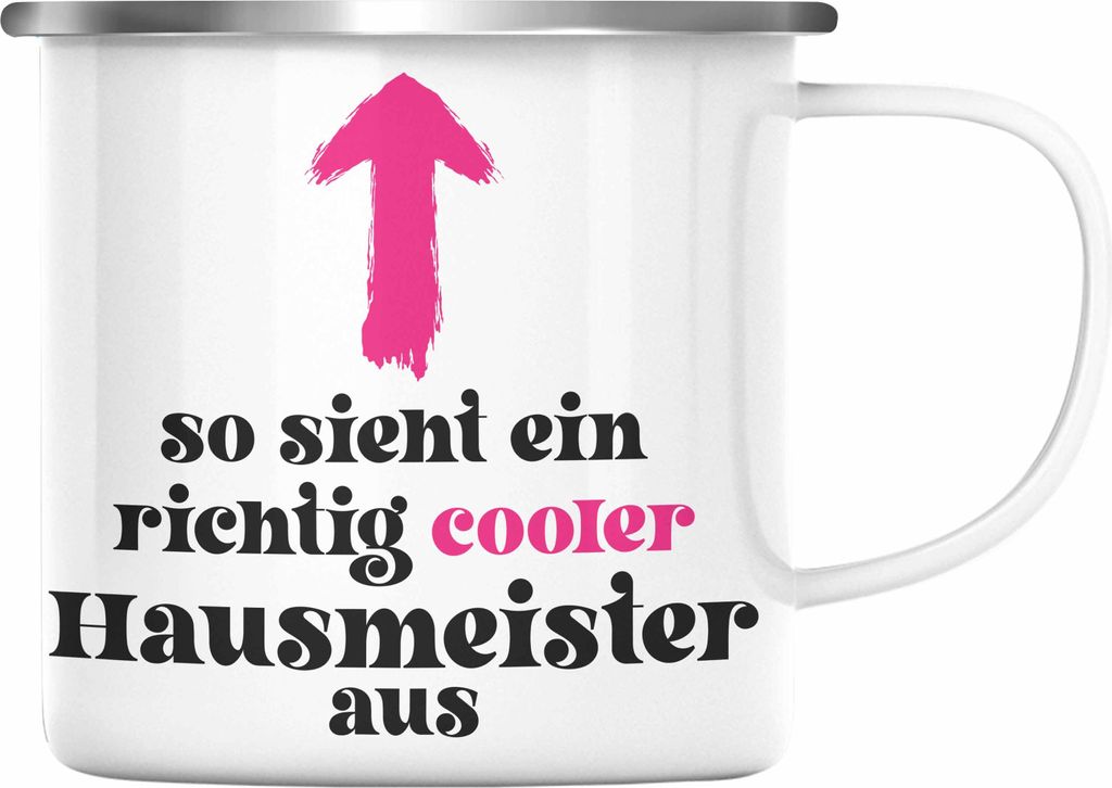 Trendation - Hausmeister Emaille Tasse Lustiges Geschenke Lustig Spruch Haustechniker (Silber)
