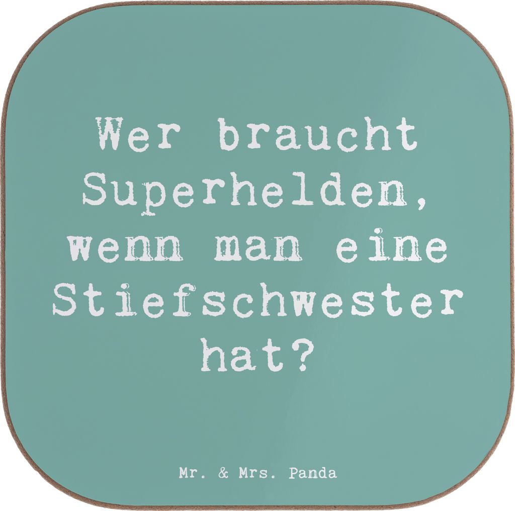 Mr. & Mrs. Panda Untersetzer für Gläser Spruch Stiefschwester Heldin - Meeresbrise - Geschenk, Familienmitglieder, Geschwisterliebe, Holzunterset...