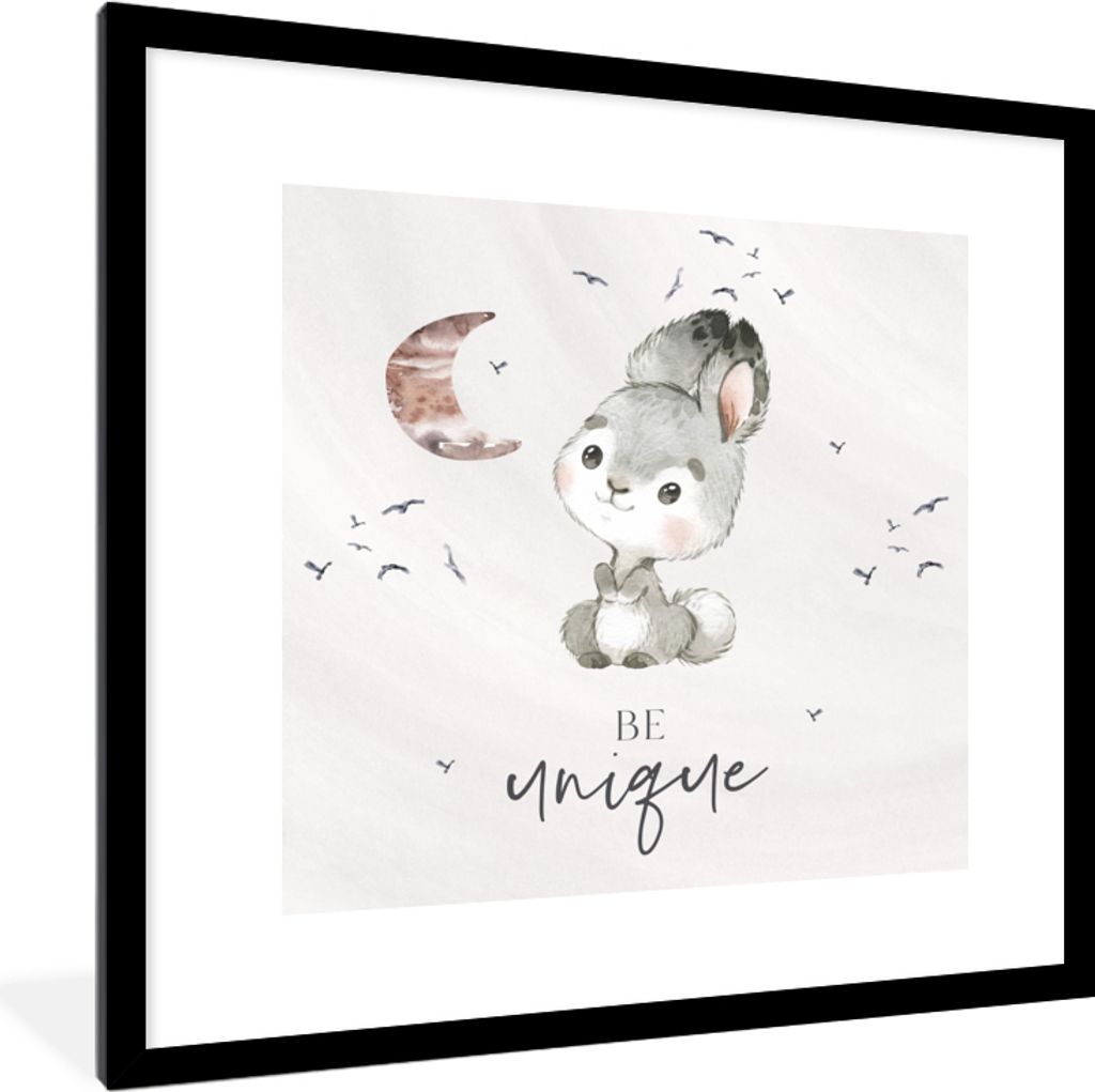 MuchoWow Gerahmtes Poster Zitate - Kinder - Einzigartig sein - Jungen - Mädchen - Aquarellieren 40x40 cm - Poster mit Schwarzem Bilderrahmen Wan...