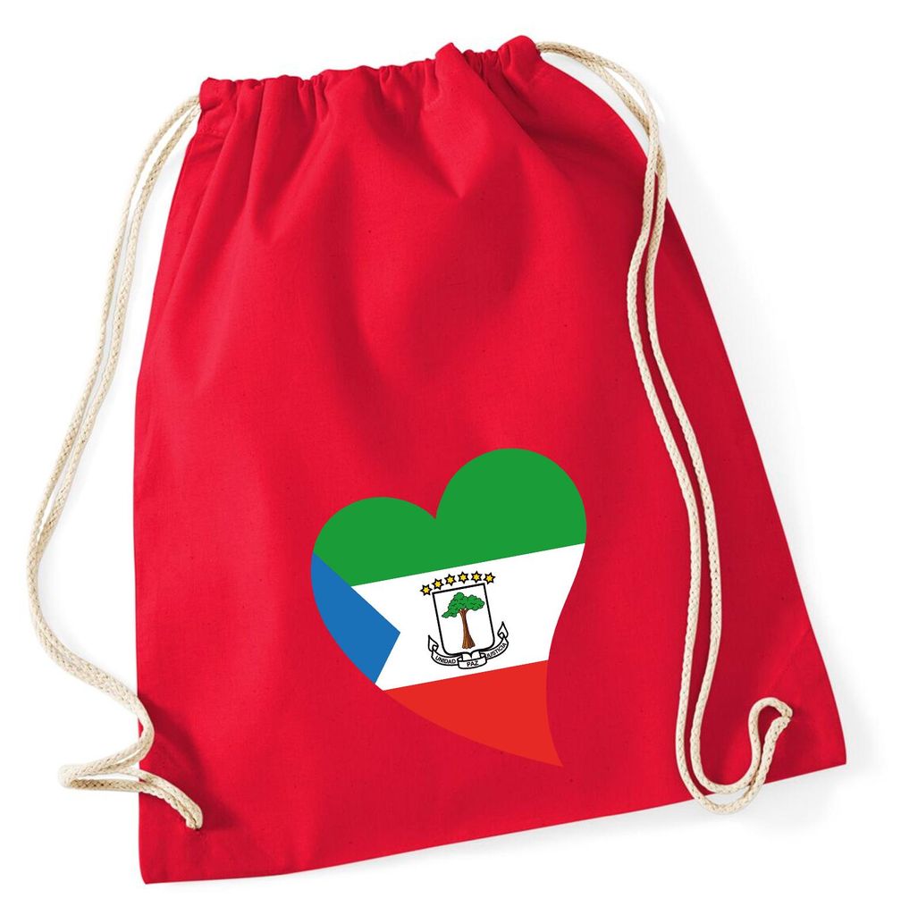 Huuraa Turnbeutel Äquatorialguinea Flagge Herz 12 Liter Classic Red Baumwolle Rucksack Geschenkidee