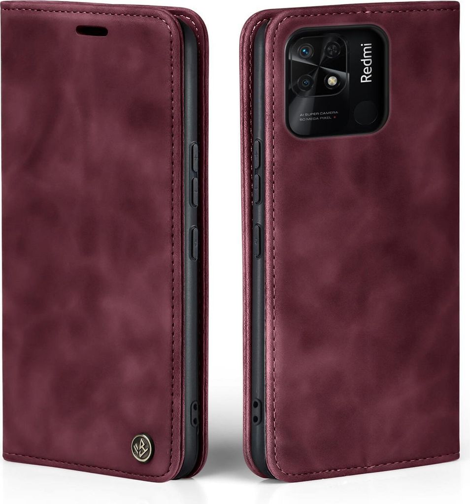 A flip-style phone case for a Xiaomi Redmi 10C is shown from two angles, open and closed.