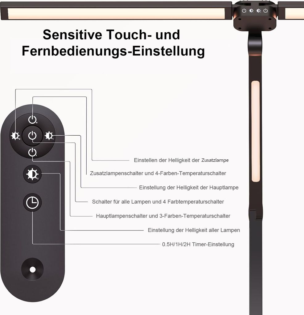 LED Schreibtischlampe Dimmbar Doppelkopf, 24W Leselampe Produktbild 9
