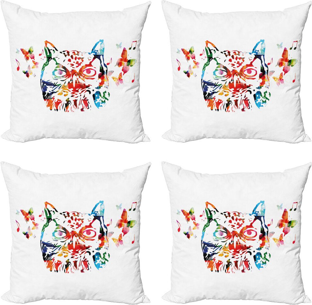 ABAKUHAUS Tier Kissenbezug Set (4 Stück), Abstrakt Wild Birds Owl, Moderner Doppelseitiger Digitaldruck, 40 cm x 40 cm, Mehrfarbig