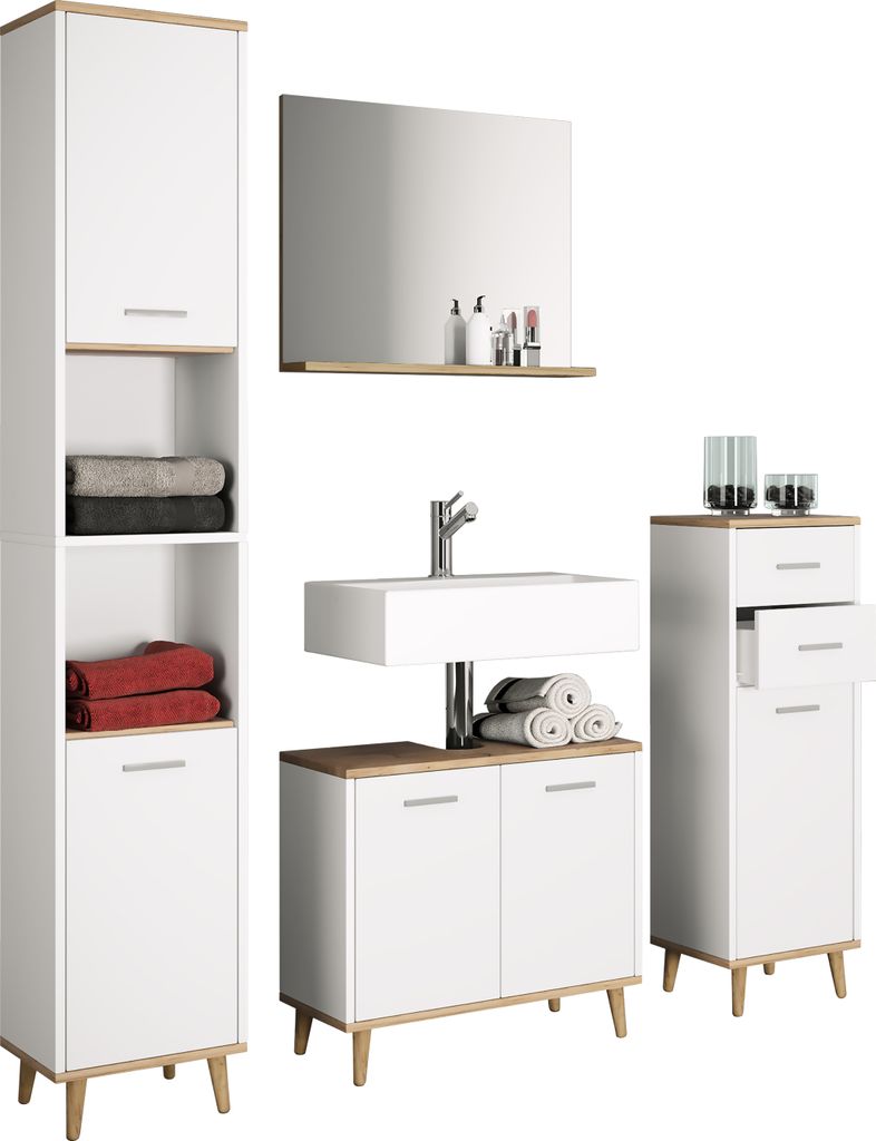 Landos Hochschrank Bad weiß, Eiche Nachbildung. Produktbild 4