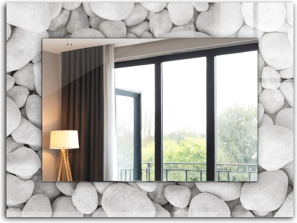 Bedruckter Spiegel - Wandspiegel - Dekorativer - Modern - 80x60 cm - Weiße Glatte Steine