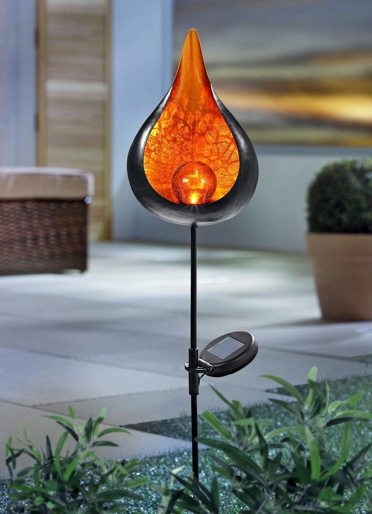Solar-Gartenstecker in 3 Designs LED Glaskugel Gartendeko Metall Garten Lampe 