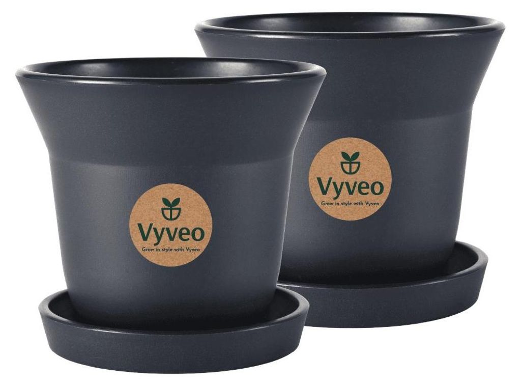 Vyveo - Blumentopf Aalta mit Untersetzer - 2er-Set - Schwarz - 13x11