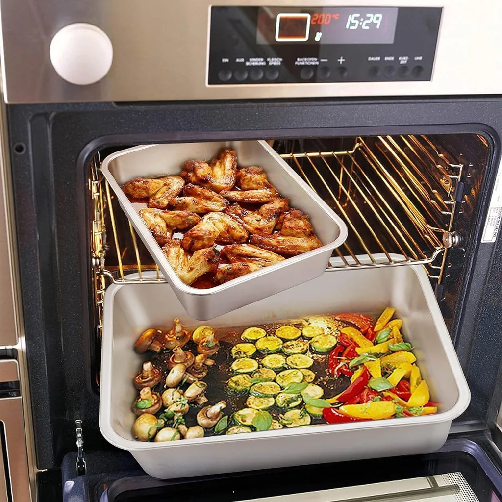 Set di 2 stampi quadrati per torte, in acciaio inox, perfetti per torte, brownie, lasagne, sani e lavabili in lavastoviglie, 15 x 15 x 5 cm