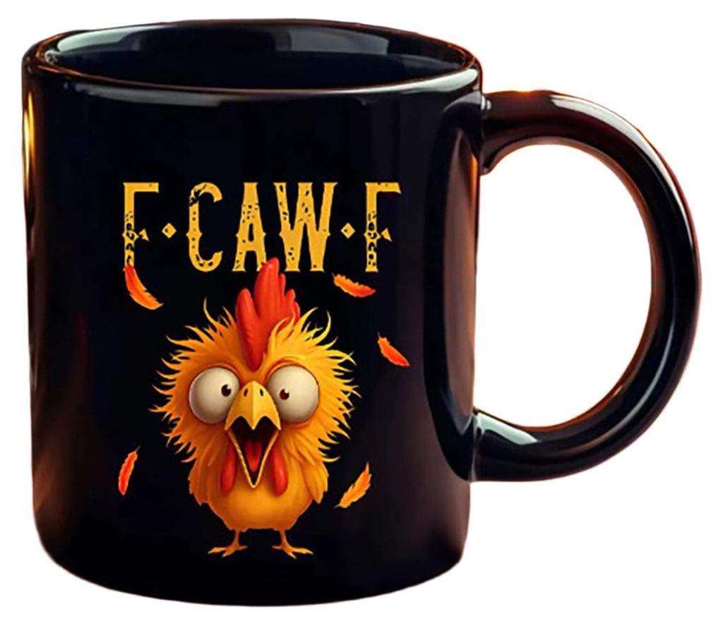 Personalisierter F-Caw-F Hühnerbecher, 440 ml, Keramik-Kaffeebecher, lustiger Hahn-Becher mit Bauernhoftier-Humor, wiederverwendbar, spülmaschine...