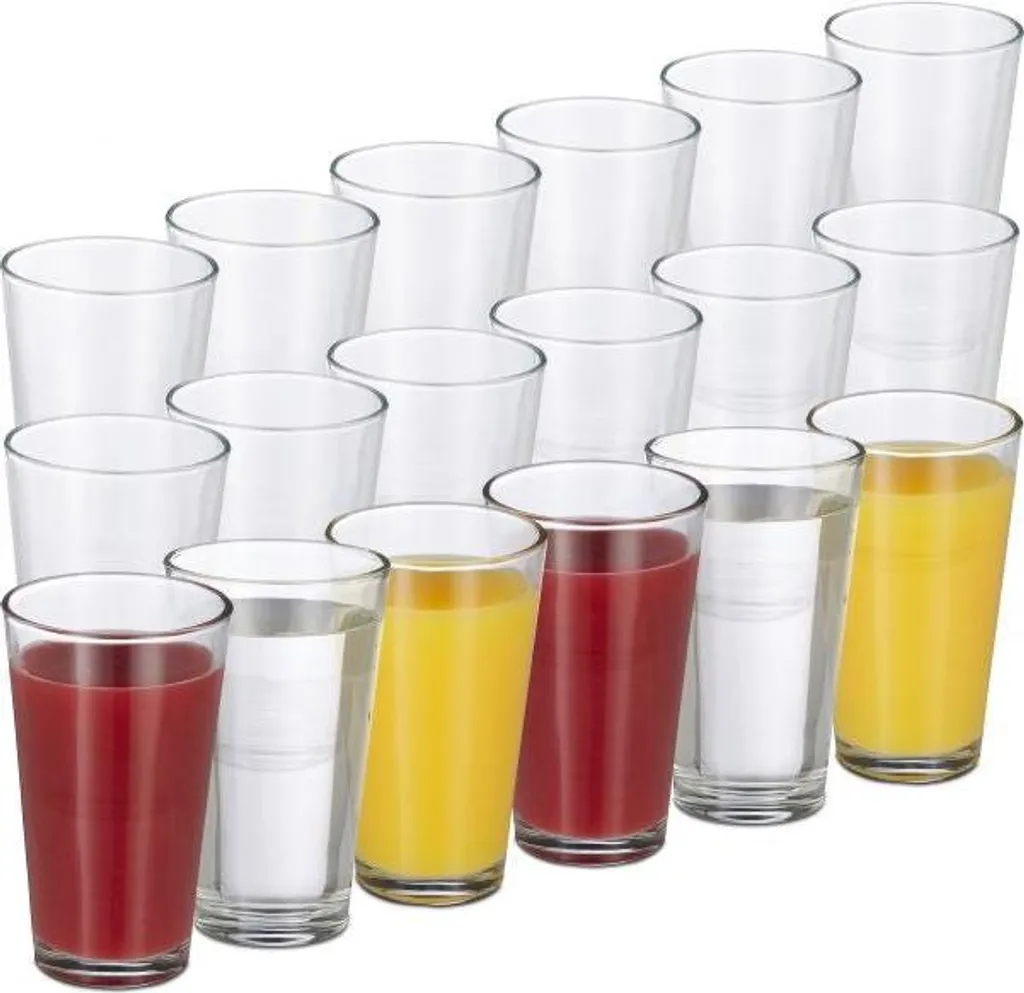 Set 18 Bicchieri Colorati e Trasparenti Mix Style per Bar e Casa