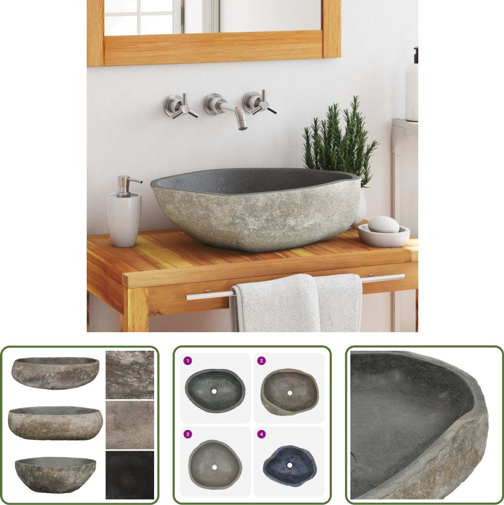 The Living Store Waschbecken Flussstein Oval Produktbild 