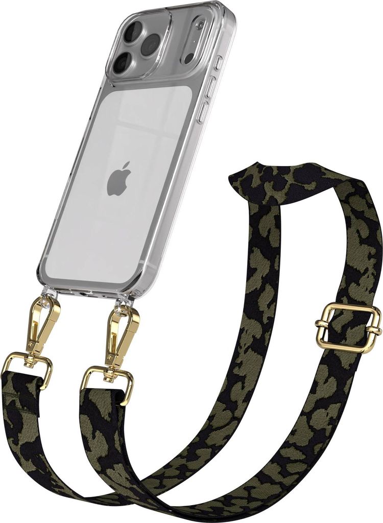 EAZY CASE Handykette - Verstellbarer Trageriemen kompatibel mit Apple iPhone 17 Pro Max, Handykordel mit transparenter Silikon-Hülle, Karabiner Go...