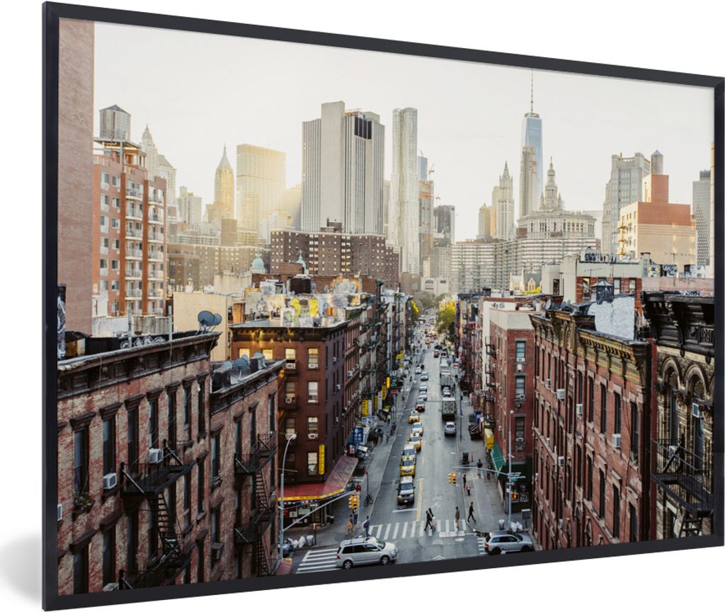 MuchoWow MuchoWow Gerahmtes Poster Die Straßen von New York 60x40 cm - Poster mit zchwarzem Bilderrahmen - Printing - Wanddeko Schlafzimmer