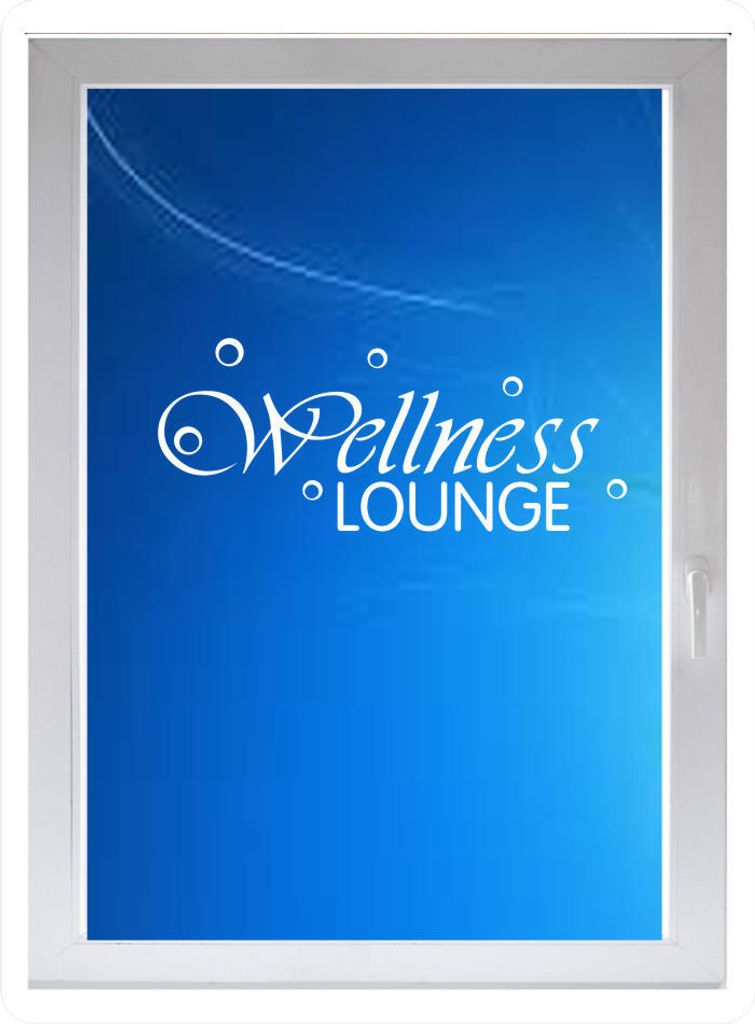 INDIGOS UG - Wellness LOUNGE - Farbe: weiss - 60x25 cm - Sichtschutzfolie - Fensterfolie - Glasdekorfolie - für die Küche, Wellness LOUNGE ans Fe...