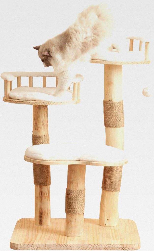 Kratzbaum für Maine Coon - Katzen Katzenbaum XXL aus Massivholz - mehrstöckiger Katzenkratzbaum mit Wolken-Kissen & Spielball - Kratzbaum große ...
