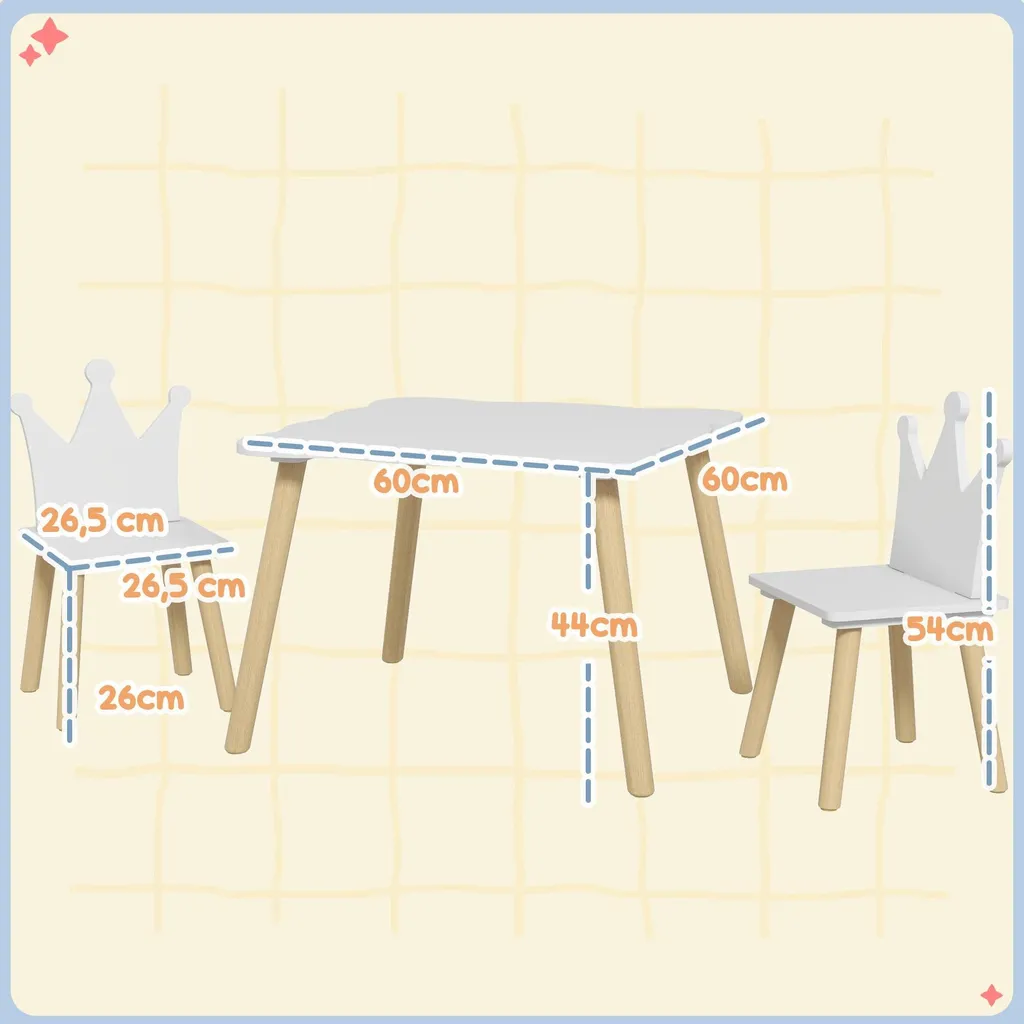 Table pour enfants avec 2 chaises blanche Set de 3 pièces pour 3-6 ans - 3