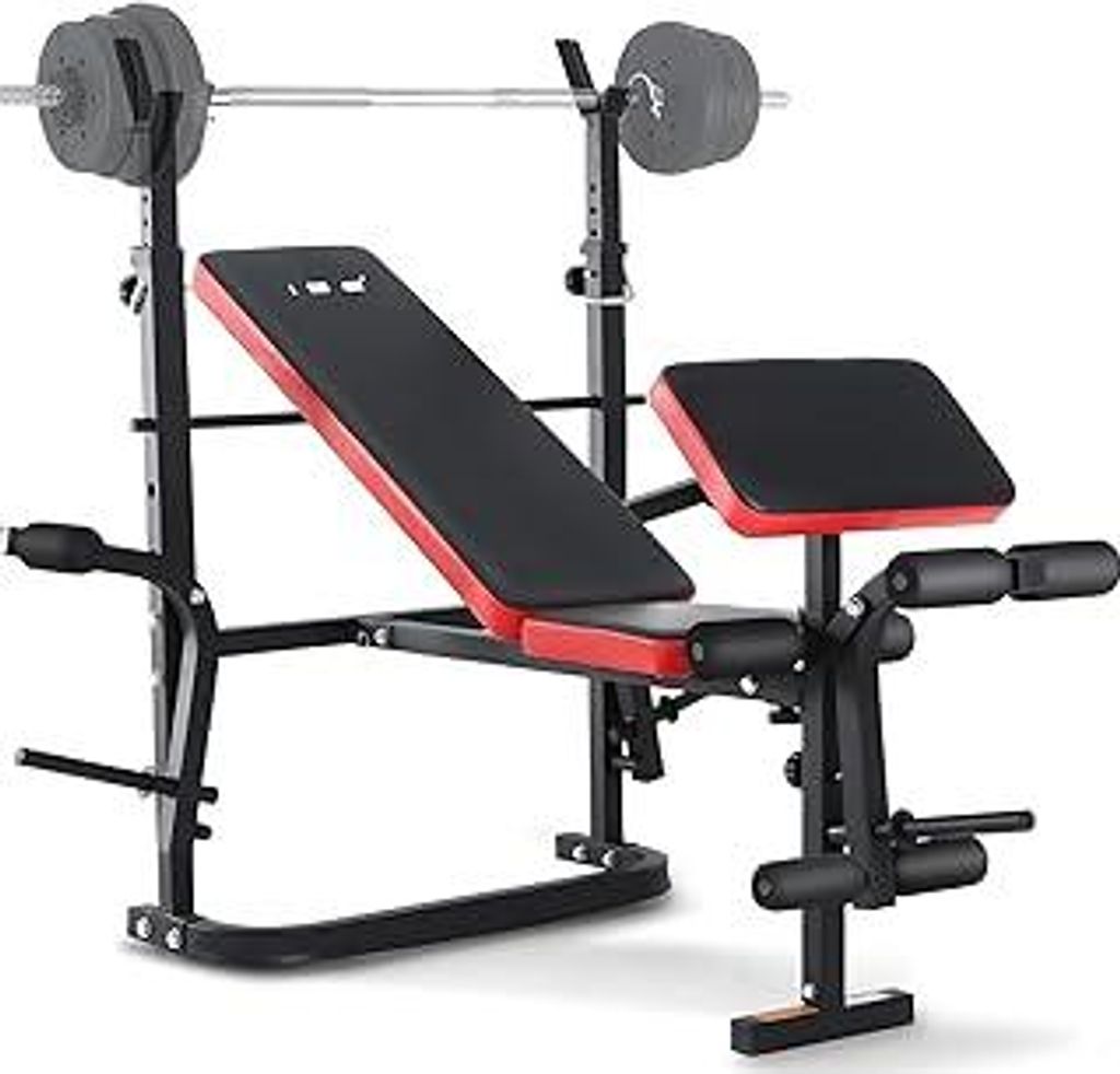 ISE Multifunktional Trainingsbank, Hantelbank Verstellbar Klappbar mit Beincurler Haushalt Fitnessgeräter für Kniebeuge, Hantelbank Bankdrücken,...