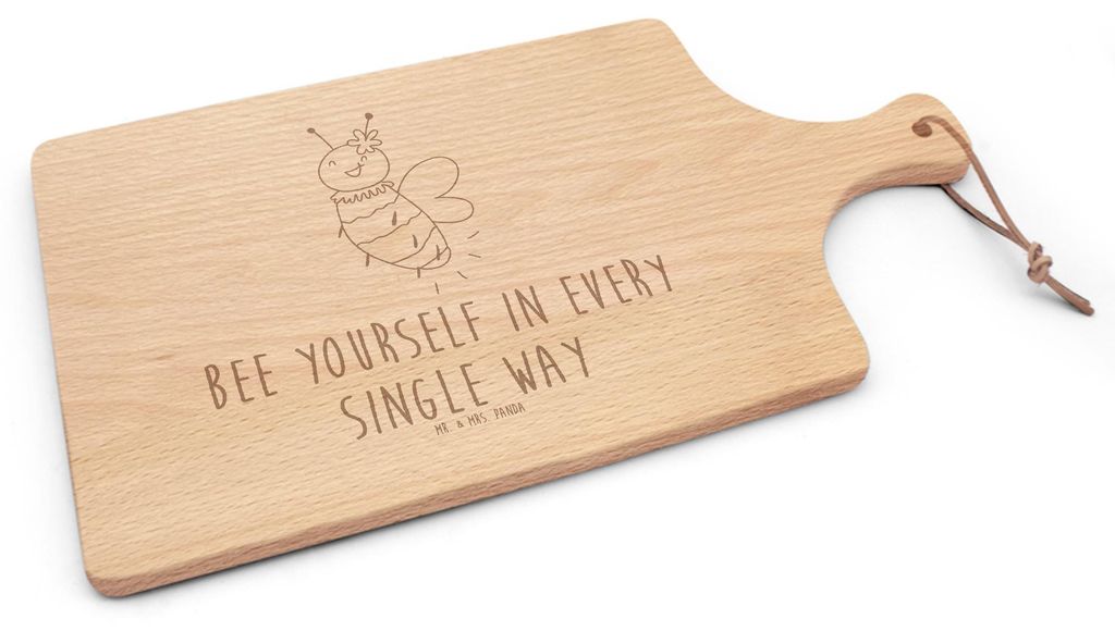 Mr. & Mrs. Panda Holzbrett Biene Blume - Transparent - Geschenk, Schneidebrett, Frühstücksbrett, Käsebrett, holzschneidebrett, Frühstücksbrett...