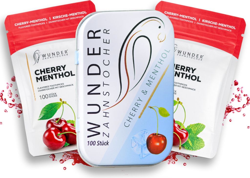 Wunder Zahnstocher mit Geschmack - 300er Vorratspack Kirsche Menthol - anhaltender Geschmack - gegen Nägelkauen - Alternative zu Kaugummi