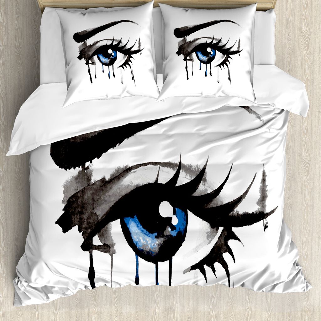 ABAKUHAUS Auge Bettbezug, Drastischer Blick Einer Frau, Milbensicher Allergiker geeignet mit Kissenbezügen, 200 cm x 200 cm - 80 x 80 cm, Schwarz,...