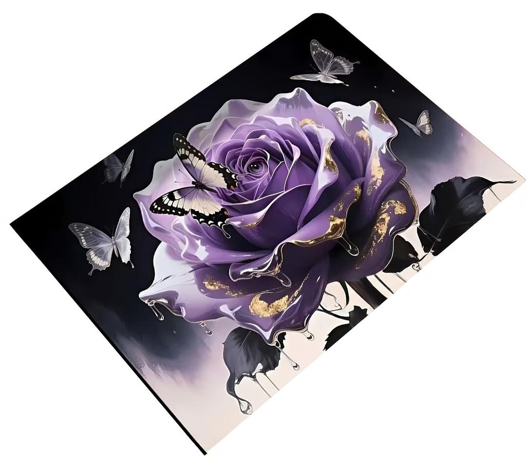 3D-Rosen-Badezimmerteppich, realistische Rosen und Schmetterlinge, saugfähiger, rutschfester Teppich für Eingangsbereich, Küche, Schlafzimmer un...